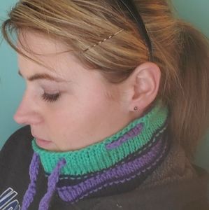 Neck warmer/ ponytail beanie.